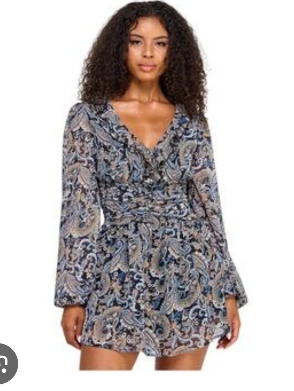 NWT City Studio Paisley Dress L Black Blue Long Sleeve Wrap Front Boho